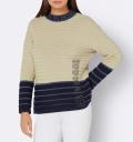 Stehkragenpullover in Ringel-Dessin marine-sand