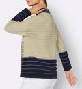 Stehkragenpullover in Ringel-Dessin marine-sand