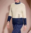 Stehkragenpullover in Ringel-Dessin marine-sand