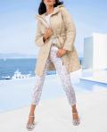 Stretch-Druckhose mit Seitenschlitzen beige-weiß
