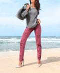 Stretch-Jeans beere-bedruckt