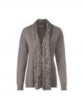 Strickjacke mit Spitzenbordüre taupe-meliert