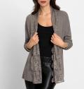 Strickjacke mit Spitzenbordüre taupe-meliert