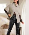 Strickjacke mit Stehkragen champagner-beige-meliert