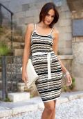 Strickkleid ecru-schwarz-beige