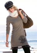 Strickkleid mit Spitze braun meliert