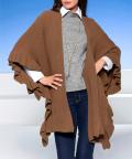 Strickponcho mit Volants braun