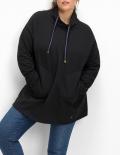 Sweatshirt  in A-Linie mit Taschen und Kragen schwarz