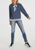 Sweatshirt mit Spitze jeansblau-ecru