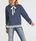 Sweatshirt mit Spitze jeansblau-ecru