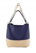 Tasche mit Zierkette marine-beige