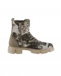 Textil-Leder-Mix-Schnürstiefelette taupe-bunt