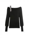 U-Boot-Pullover mitGlitzerzierband schwarz