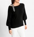 U-Boot-Pullover mitGlitzerzierband schwarz