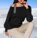 U-Boot-Pullover mitGlitzerzierband schwarz