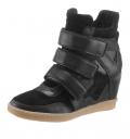 Velours-Glattleder-Boots schwarz