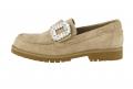 Veloursleder-Slipper mit Strassschnalle beige
