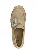 Veloursleder-Slipper mit Strassschnalle beige