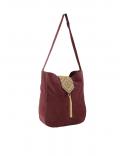 Veloursleder-Tasche mit Perlen bordeaux