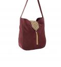 Veloursleder-Tasche mit Perlen bordeaux