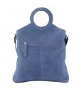 Veloursledertasche mit Fransen jeansblau