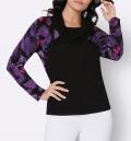 Wasserfallpullover mit Druck schwarz-flieder