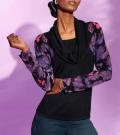 Wasserfallpullover mit Druck schwarz-flieder