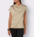 Wasserfallshirt mit Folienprint beige