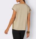 Wasserfallshirt mit Folienprint beige