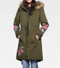 Wattierter Designer-Parka mit Stickerei khaki