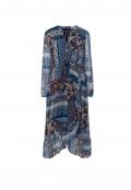 Wickel-Chiffonkleid mit Volants marine-ocker