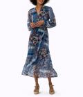 Wickel-Chiffonkleid mit Volants marine-ocker