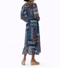 Wickel-Chiffonkleid mit Volants marine-ocker