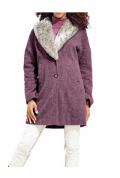 Wollflauschmantel mit Webpelz mauve
