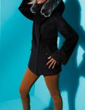 Wolljacke mit Webpelz schwarz