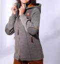 Wollmix-Jacke mit Kapuze grau-cognac